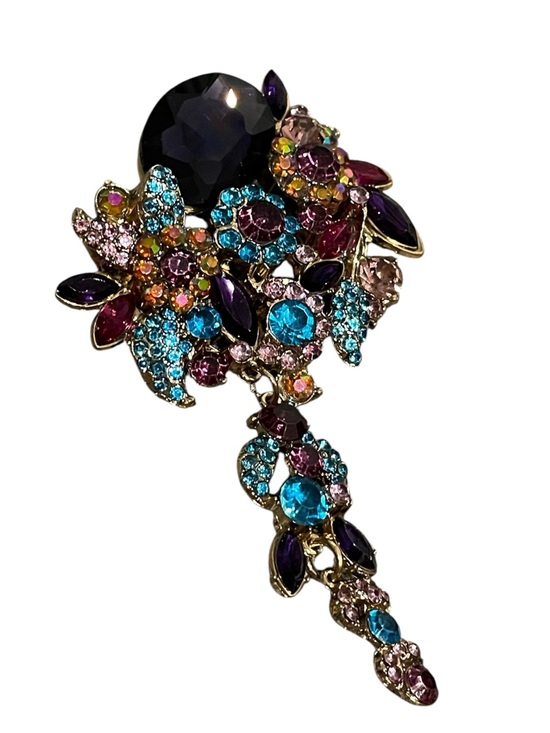 Jewelry - Multicolor Crystal Floral Drop Brooch - Women Jewelry